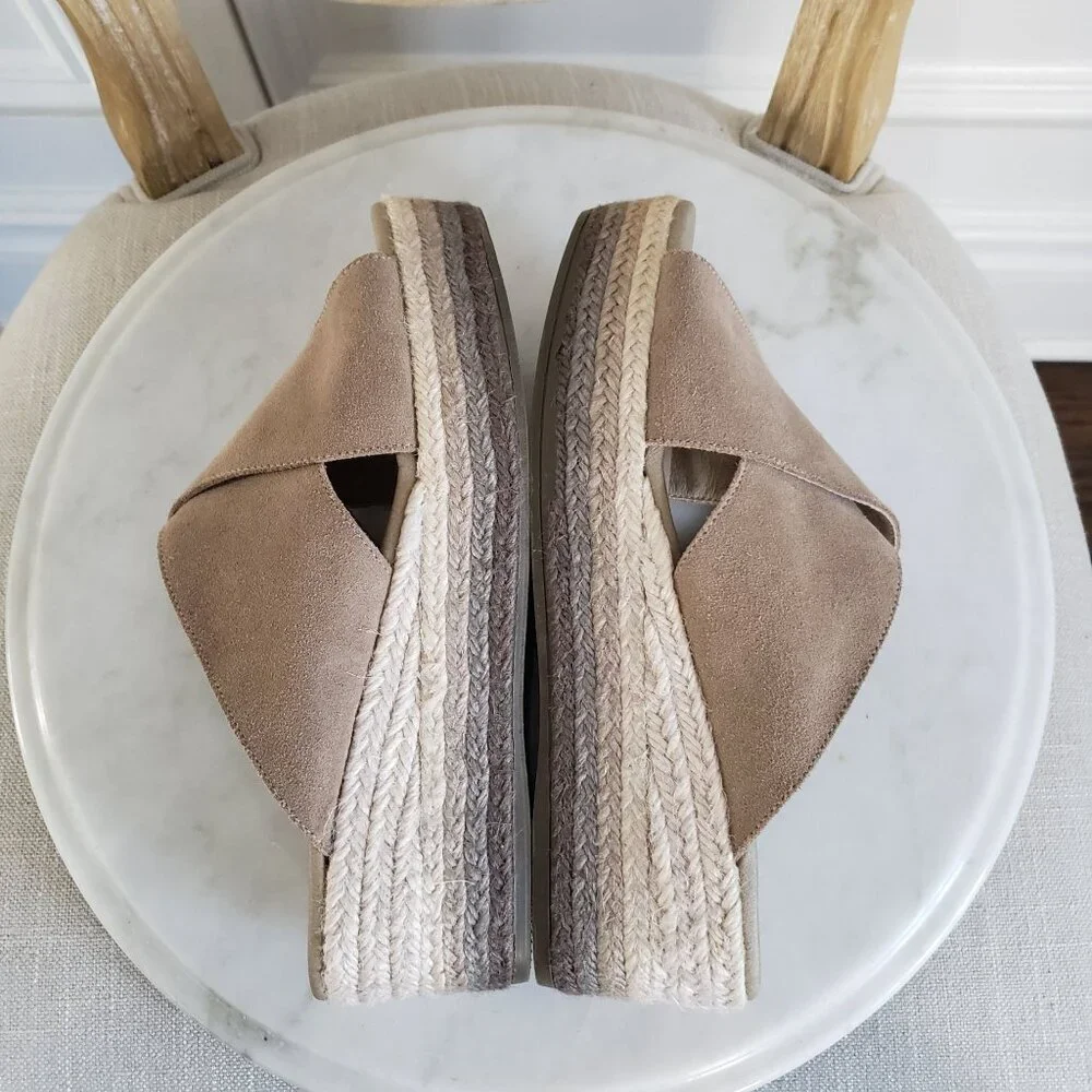 Anthropologie Paseart Tan Suede Boho Cross Strap Ombre Wedge Espadrille Slide 40